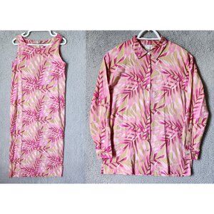 Caroline Kendrick Set Maxi Dress/Button Up Top Linen Blend Pink Tropical 14/M